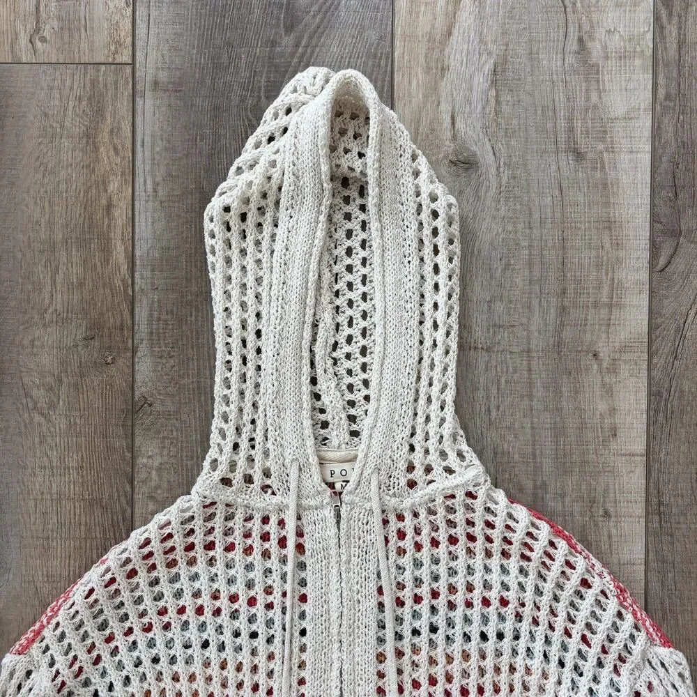 Pol Womens Crochet Open Knit Sweater Size M Rainbow Beachy Boho Travel Vacation - Picture 6 of 13